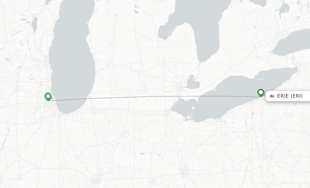 Route map with flights from Erie with United