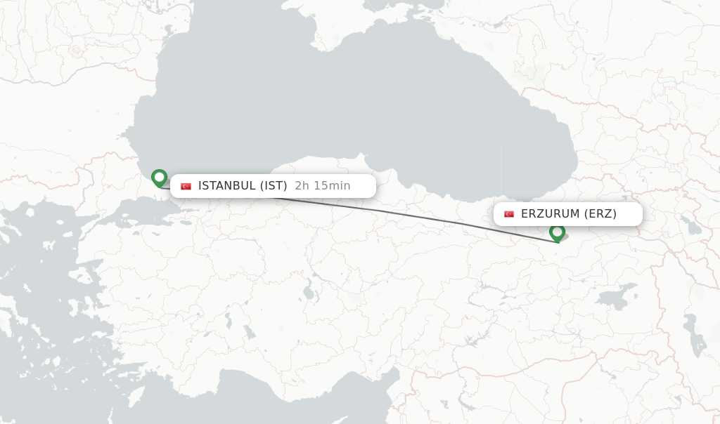 Flights from Erzurum to Istanbul route map