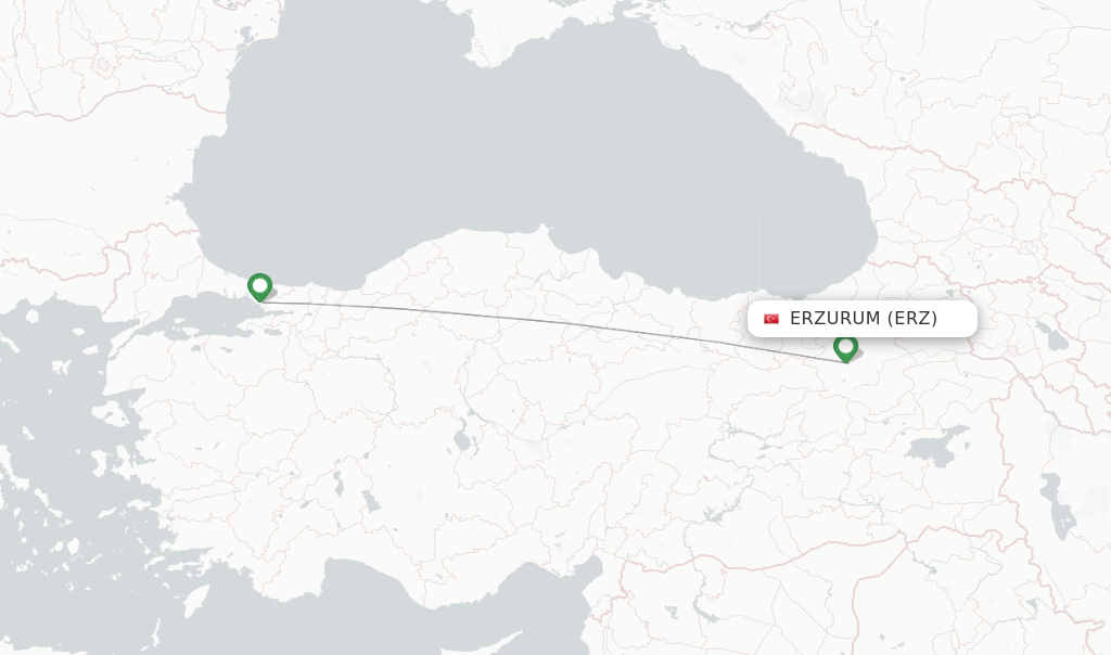 Route map with flights from Erzurum with Pegasus