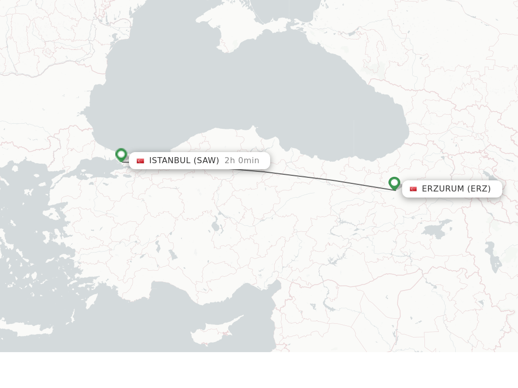 Flights from Erzurum to Istanbul route map