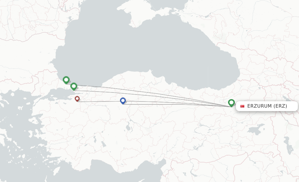 Route map with flights from Erzurum with Turkish Airlines