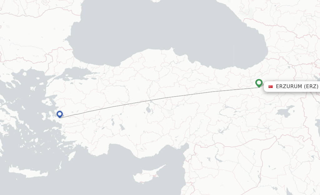 Route map with flights from Erzurum with SunExpress