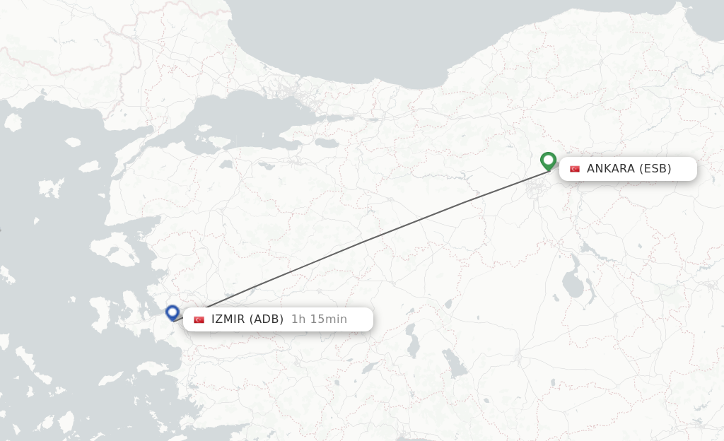 Flights from Ankara to Izmir route map