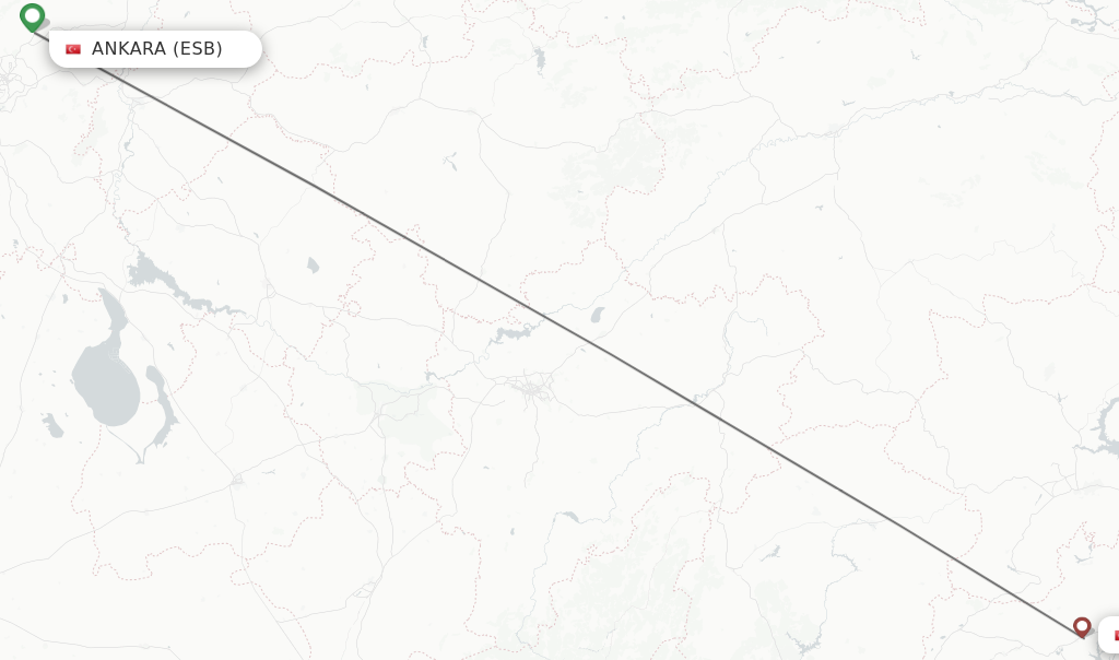 Flights from Ankara to Adiyaman route map
