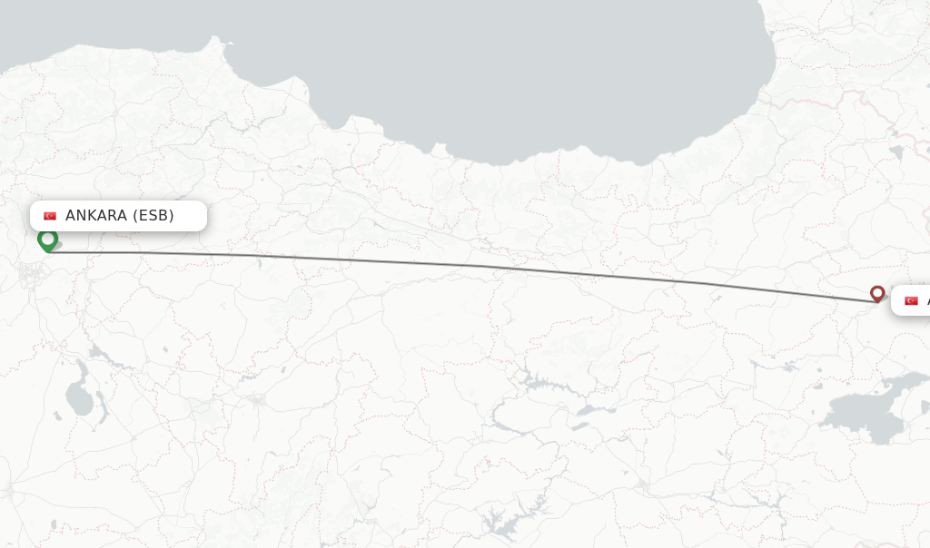 Flights from Ankara to Agri route map