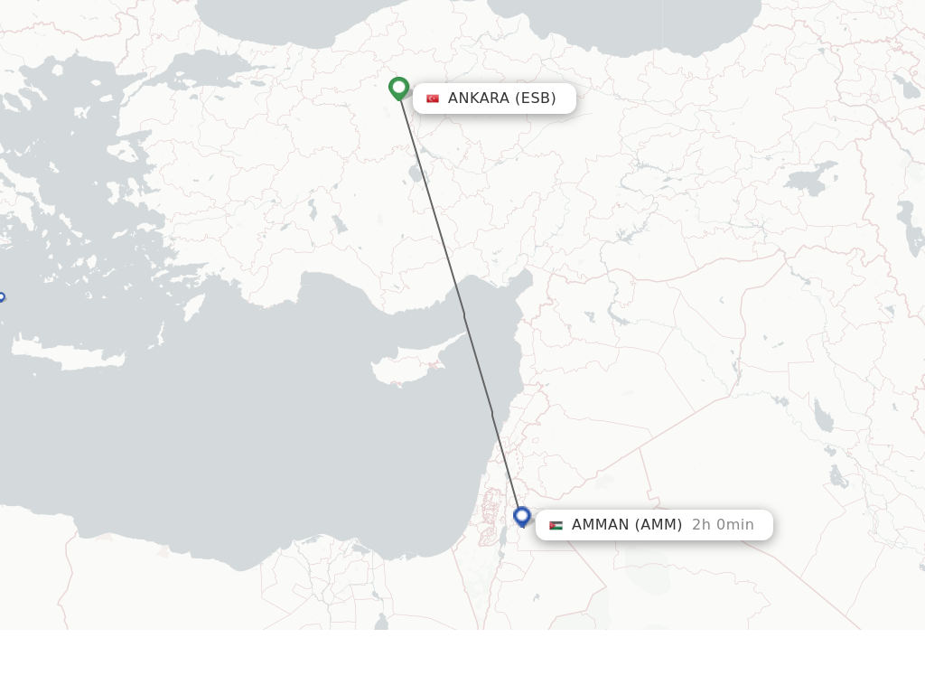 Flights from Ankara to Amman route map