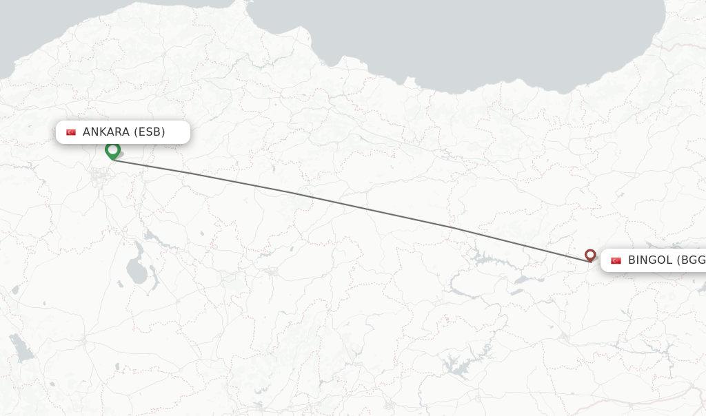 Flights from Ankara to Bingol route map