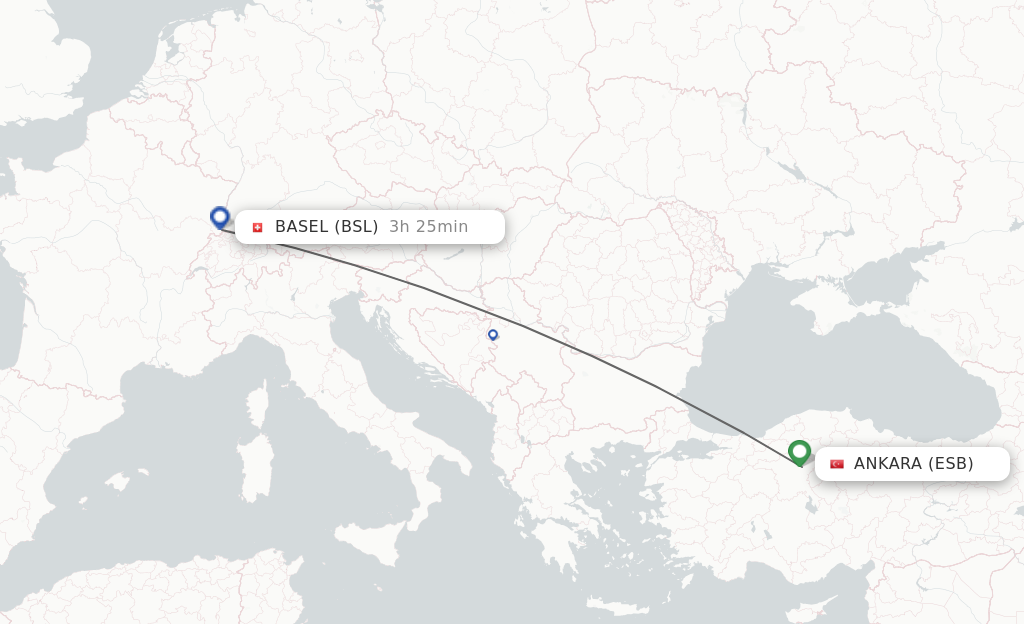 Flights from Ankara to Basel, Switzerland/Mulhouse route map