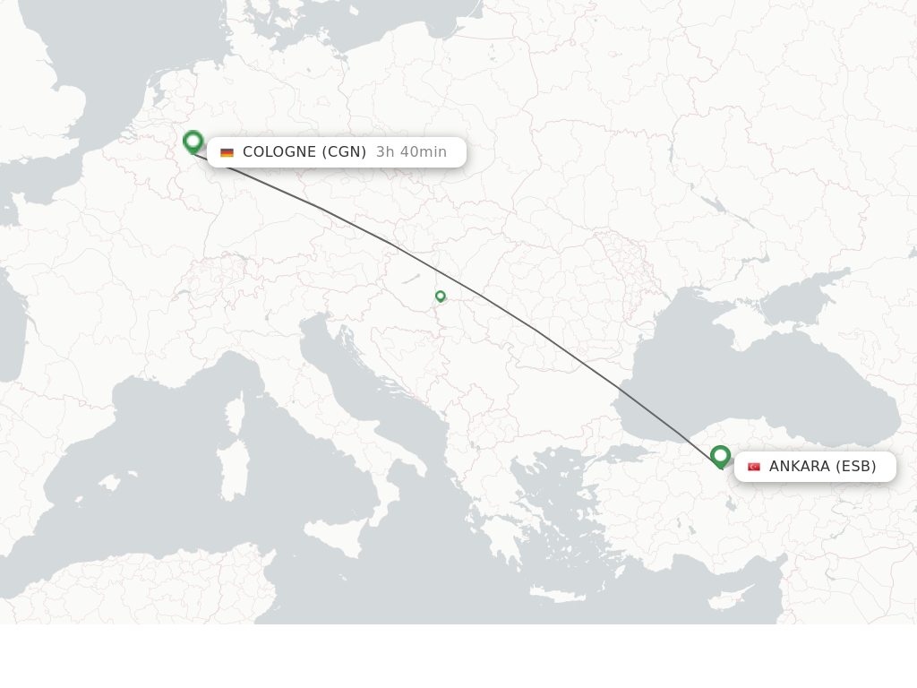 Flights from Ankara to Cologne route map