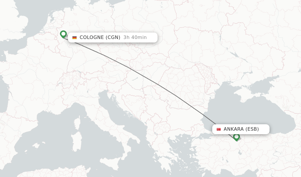 Flights from Ankara to Cologne route map