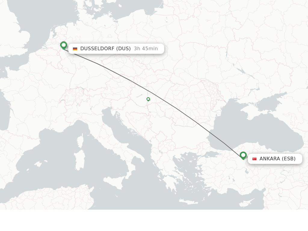 Flights from Ankara to Dusseldorf route map