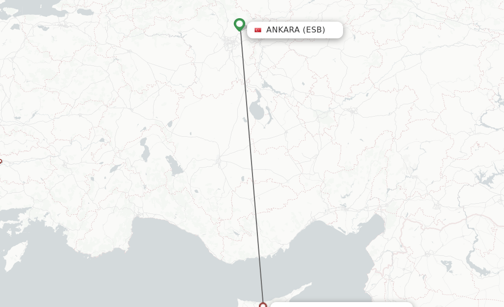 Flights from Ankara to Nicosia route map
