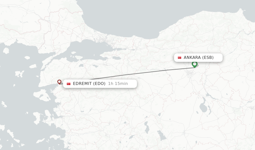 Flights from Ankara to Edremit route map