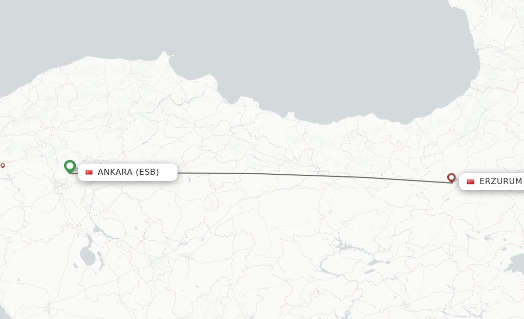 Flights from Ankara to Erzurum route map