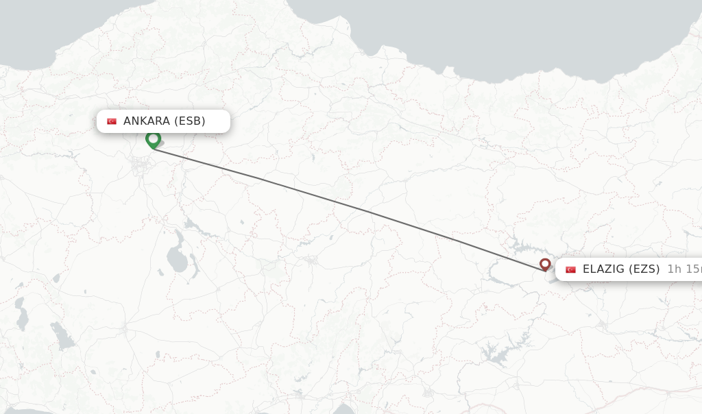 Flights from Ankara to Elazig route map