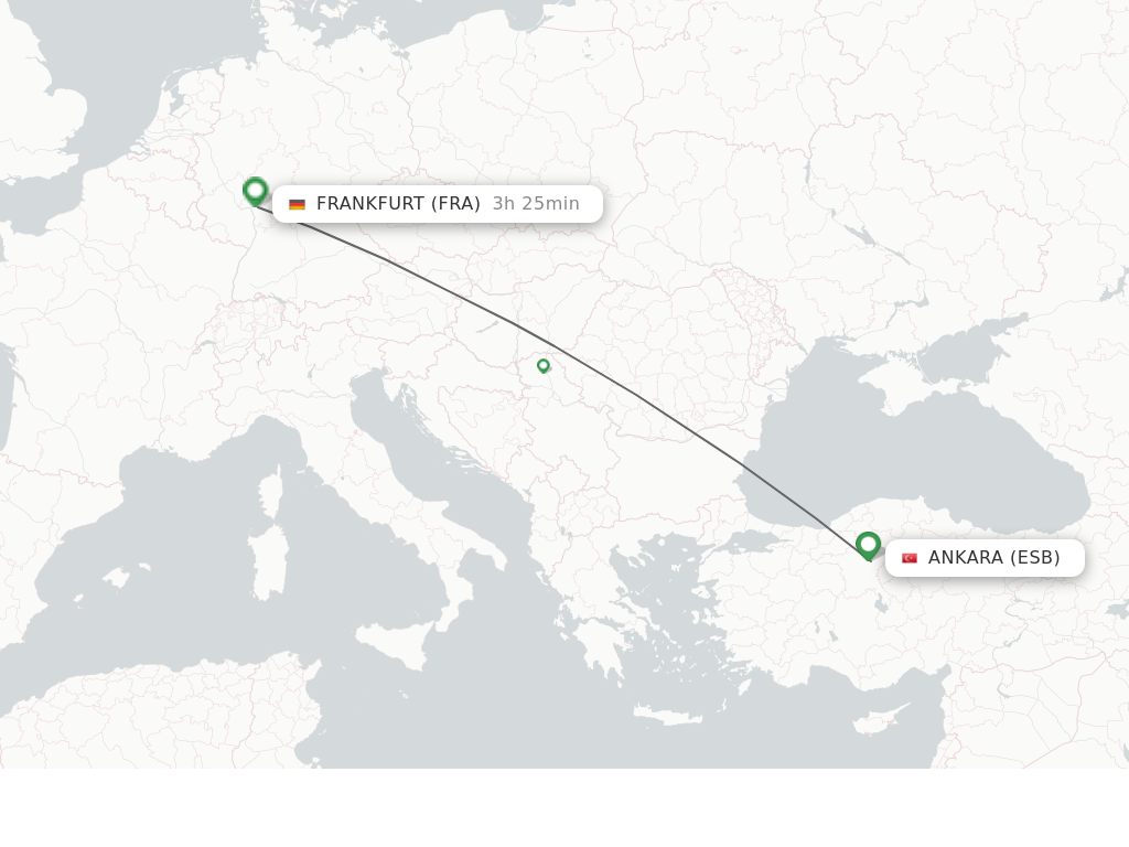 Flights from Ankara to Frankfurt route map