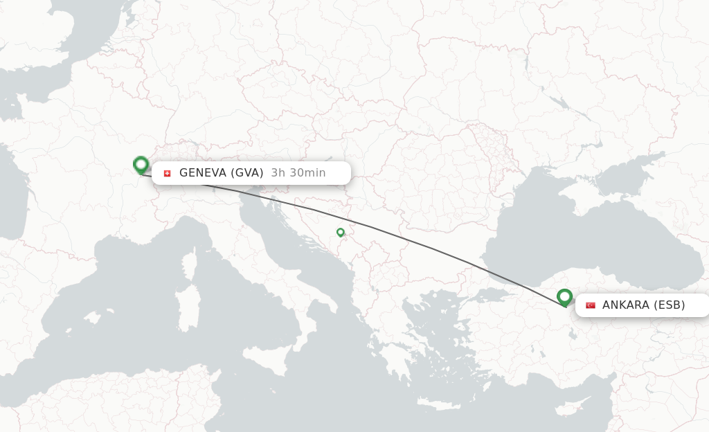Flights from Ankara to Geneva route map