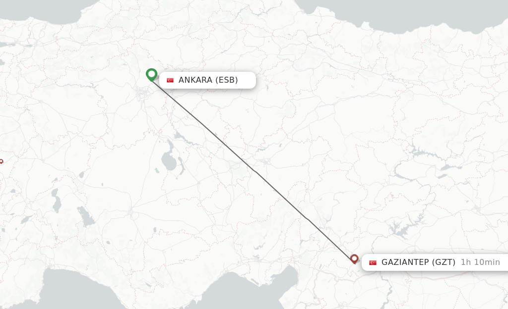 Flights from Ankara to Gaziantep route map