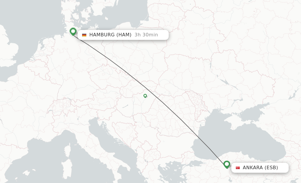 Flights from Ankara to Hamburg route map