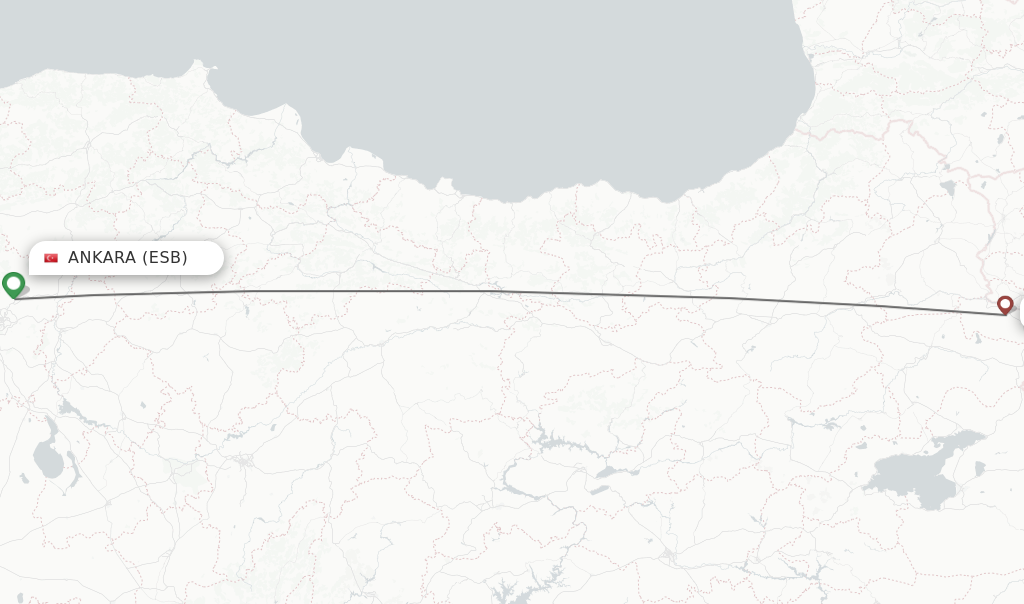 Flights from Ankara to Igdir route map
