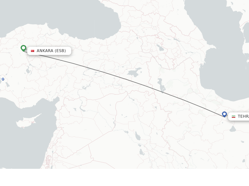 Flights from Ankara to Tehran route map