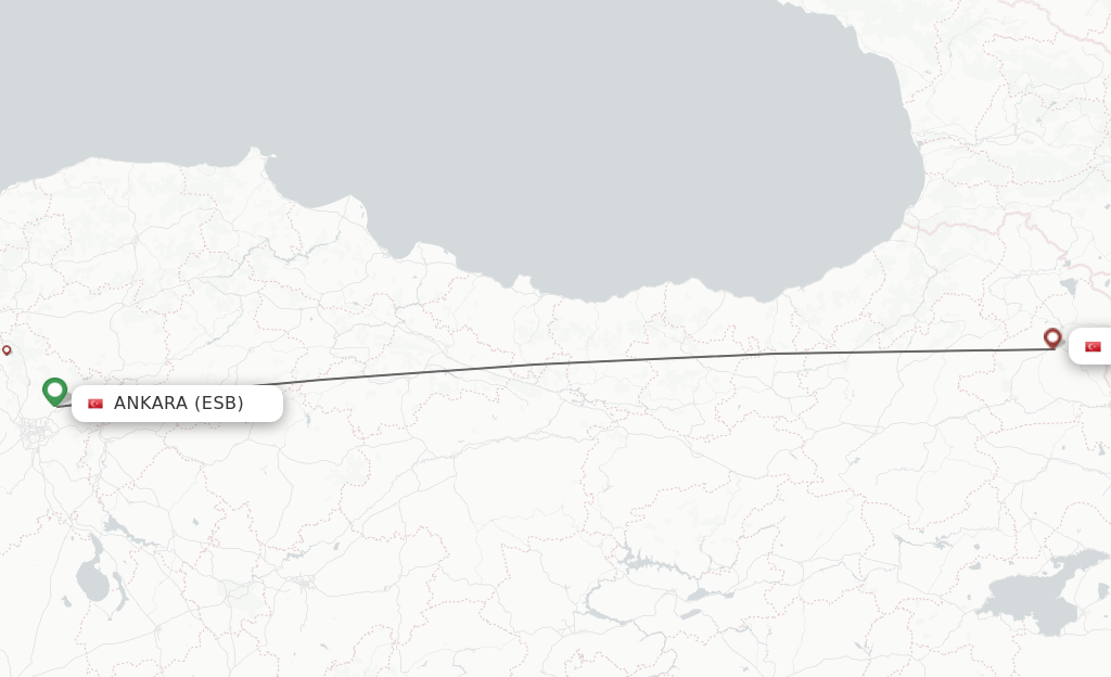 Flights from Ankara to Kars route map
