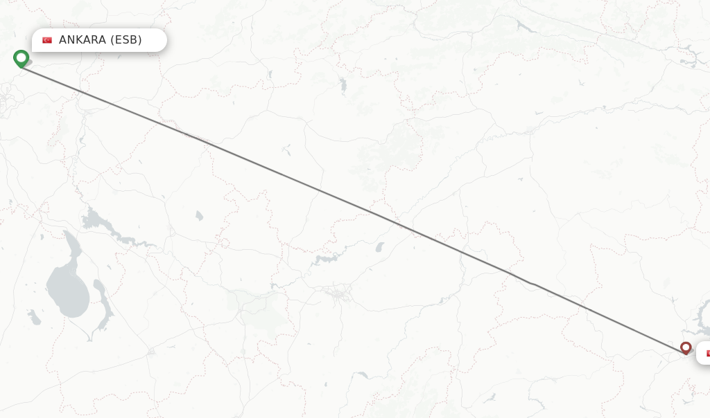 Flights from Ankara to Malatya route map