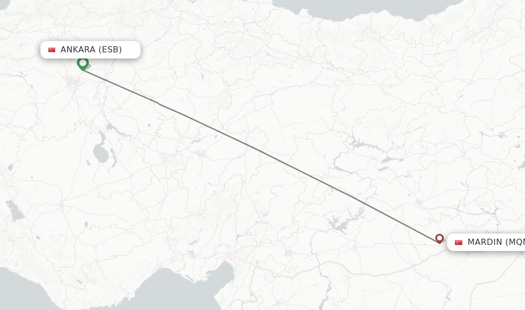 Flights from Ankara to Mardin route map