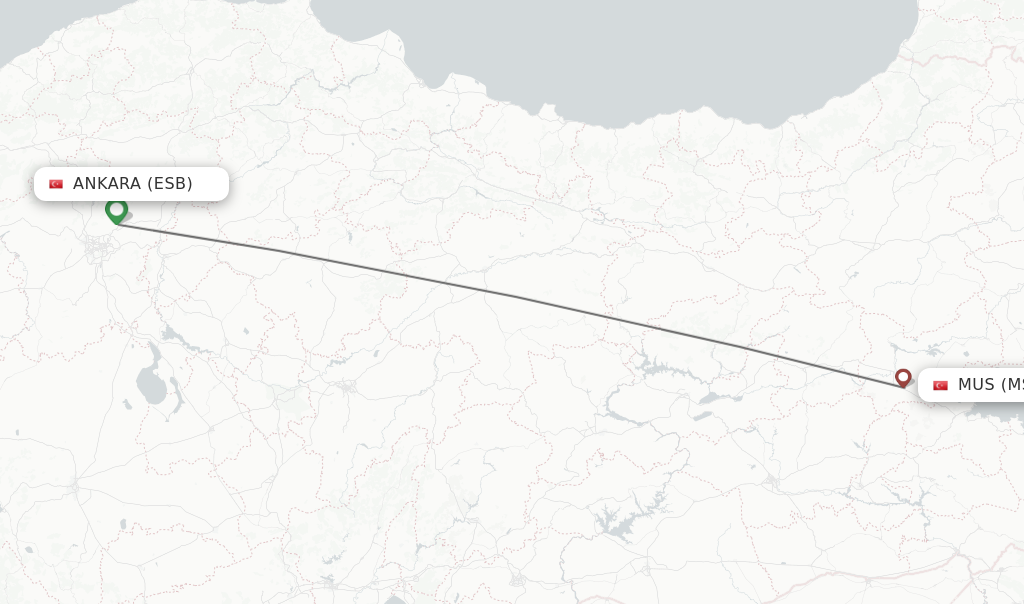 Flights from Ankara to Mus route map