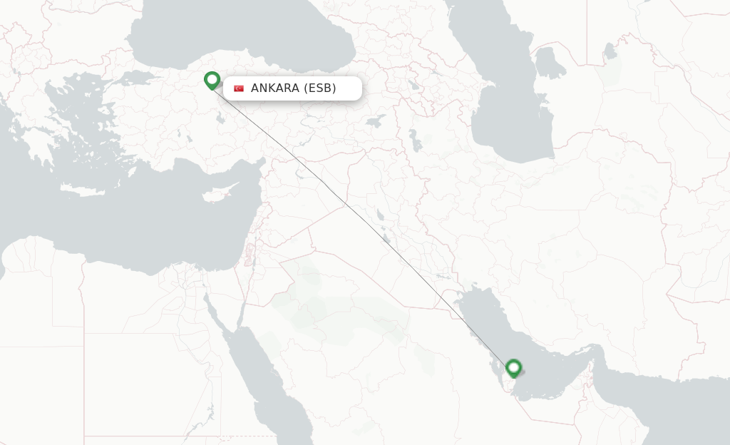 Route map with flights from Ankara with Qatar Airways