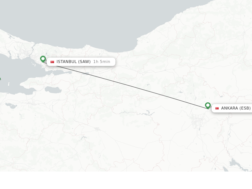 Flights from Ankara to Istanbul route map