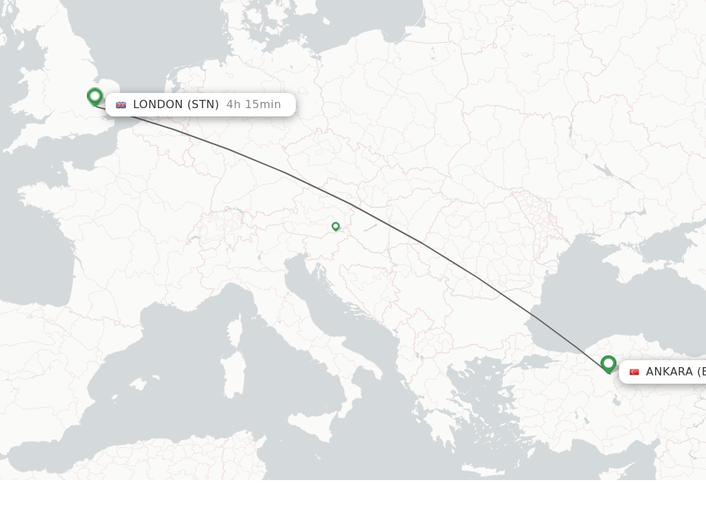 Flights from Ankara to London route map