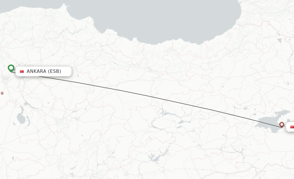 Flights from Ankara to Van route map