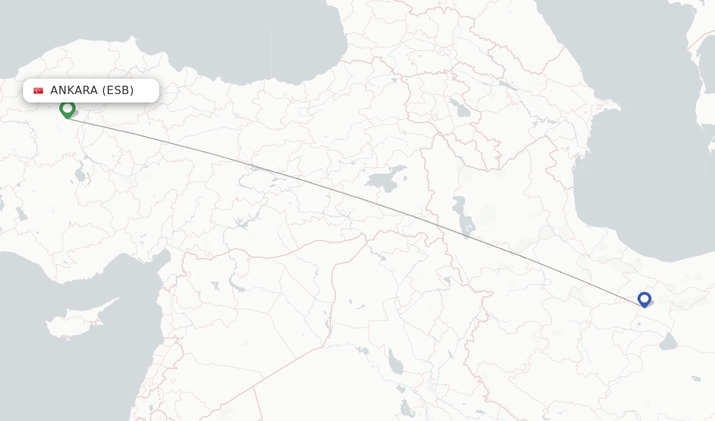 Route map with flights from Ankara with Mahan Air