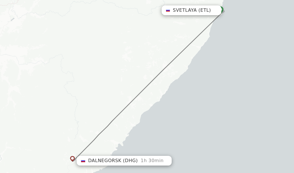 Flights from Svetlaya to Dalnegorsk route map