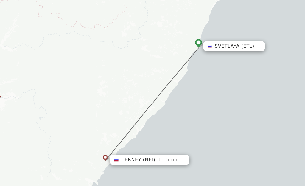 Flights from Svetlaya to Terney route map