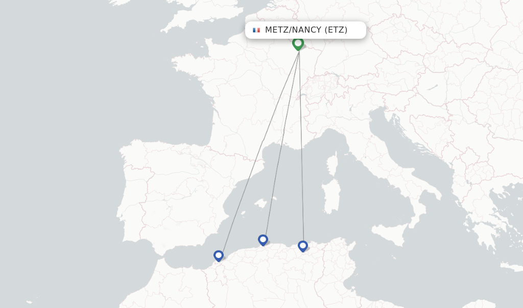 Route map with flights from Metz/Nancy with Air Algerie