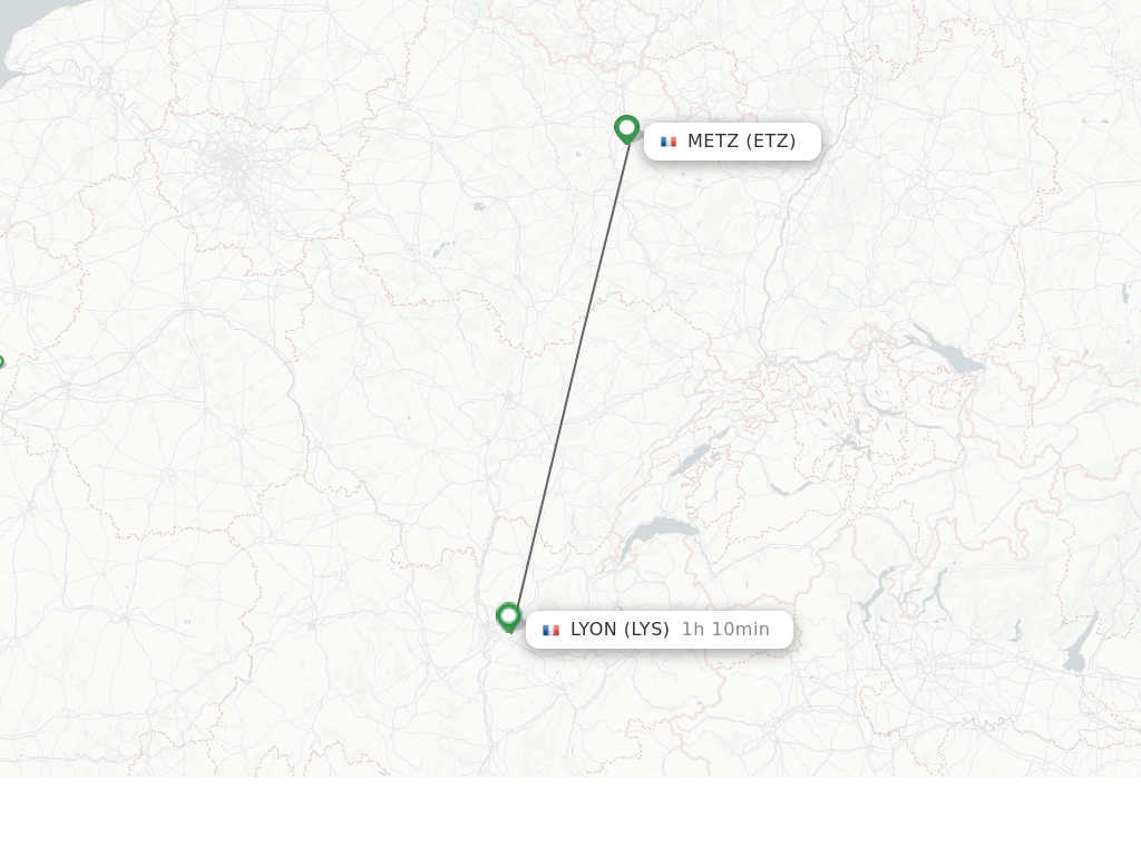 Flights from Lyon to Metz/Nancy route map