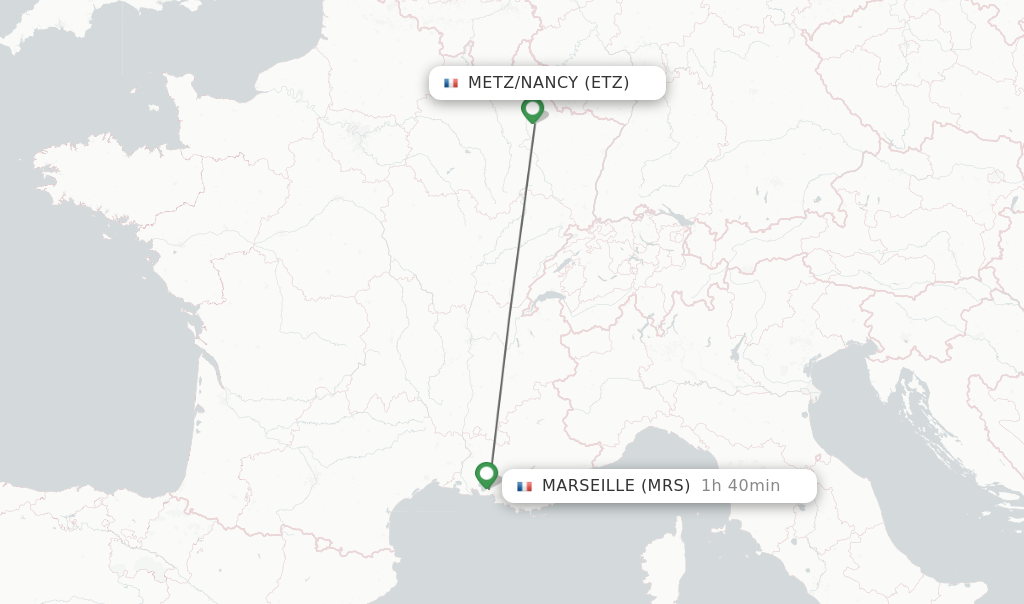 Flights from Metz/Nancy to Marseille route map