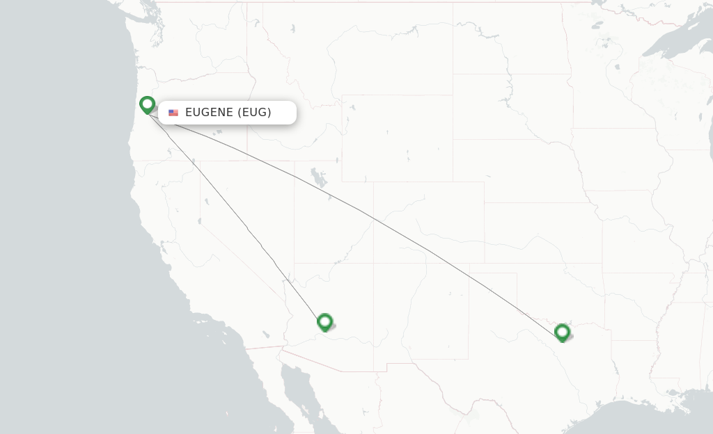 Route map with flights from Eugene with American Airlines