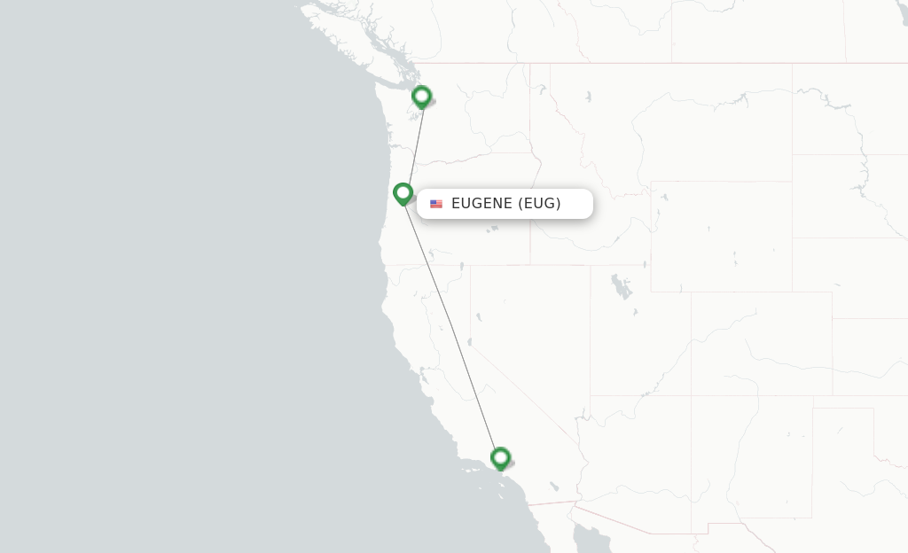 Route map with flights from Eugene with Alaska Airlines