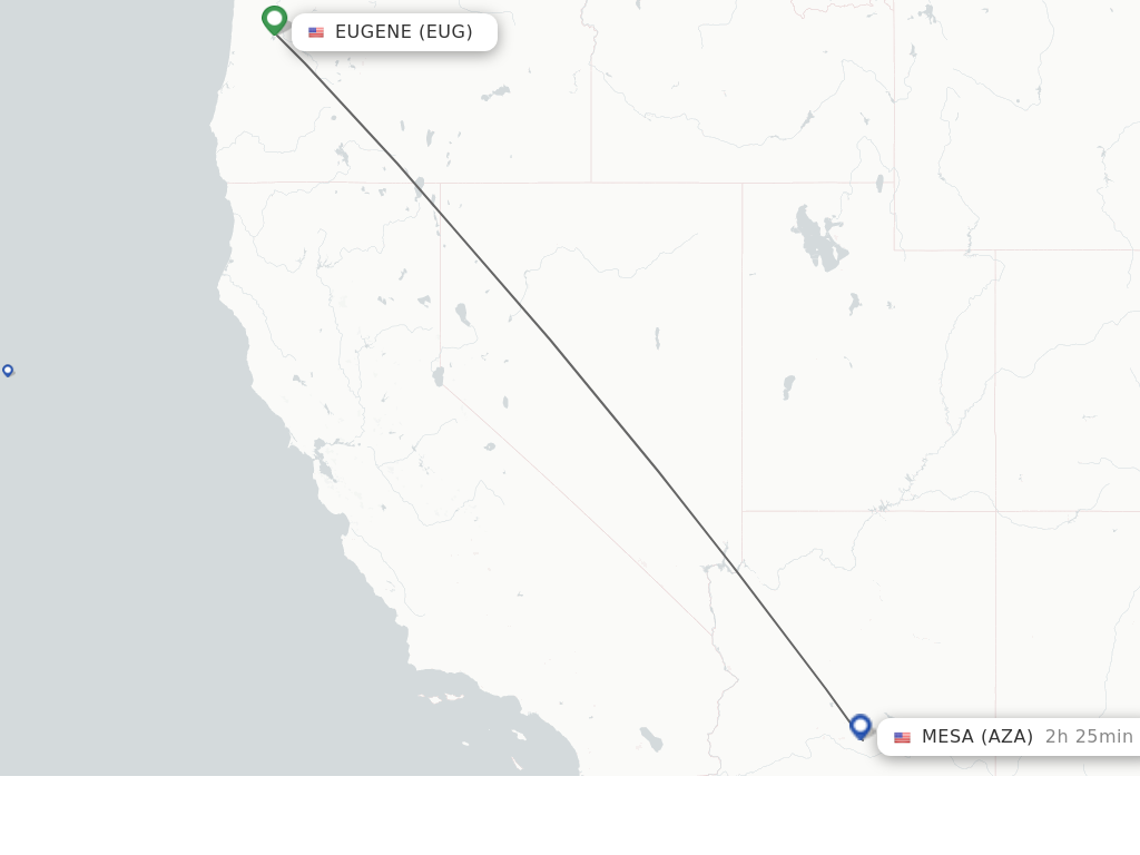 Flights from Eugene to Mesa route map