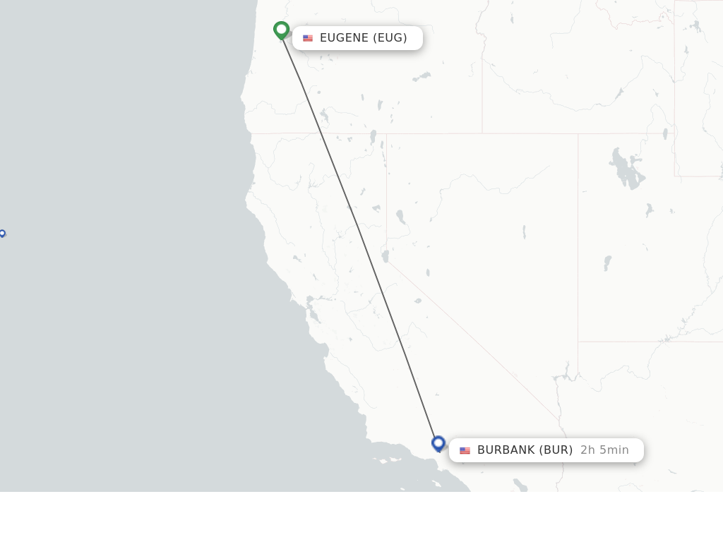 Flights from Eugene to Burbank route map