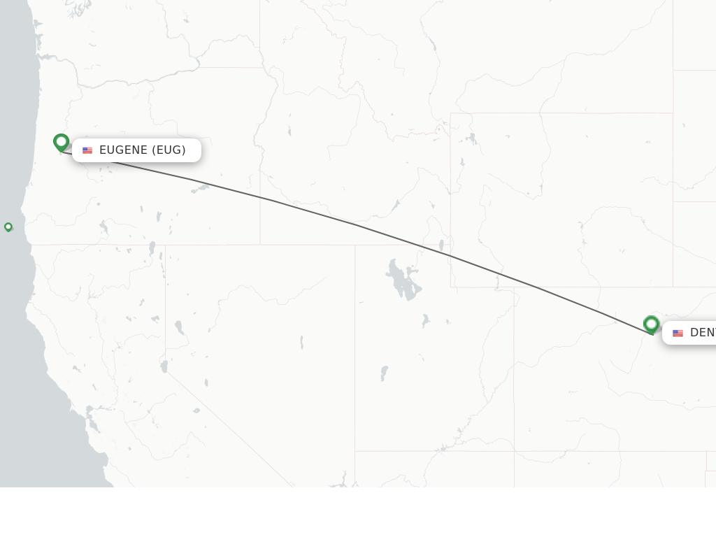 Flights from Eugene to Denver route map