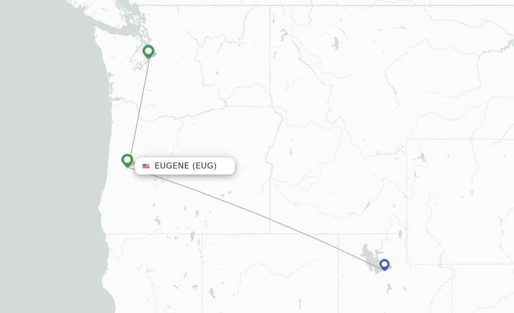 Route map with flights from Eugene with Delta Air Lines