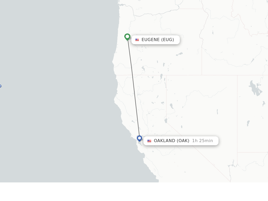 Flights from Eugene to Oakland route map