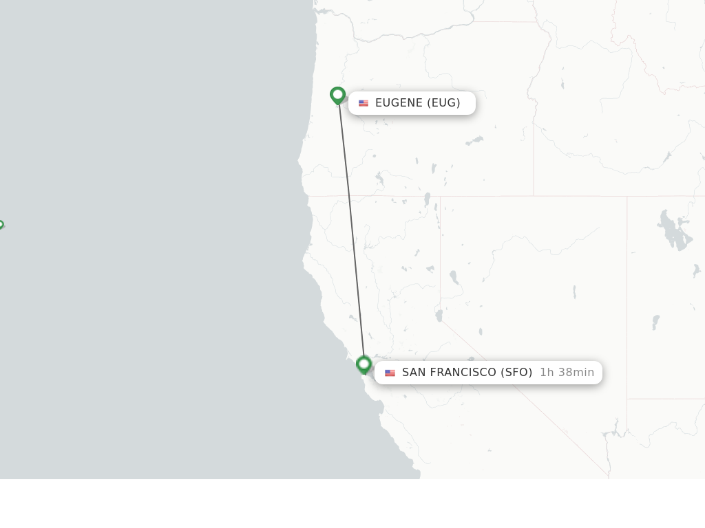 Flights from Eugene to San Francisco route map