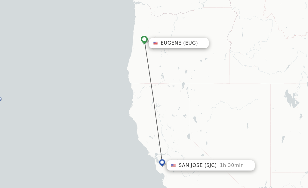 Flights from Eugene to San Jose route map