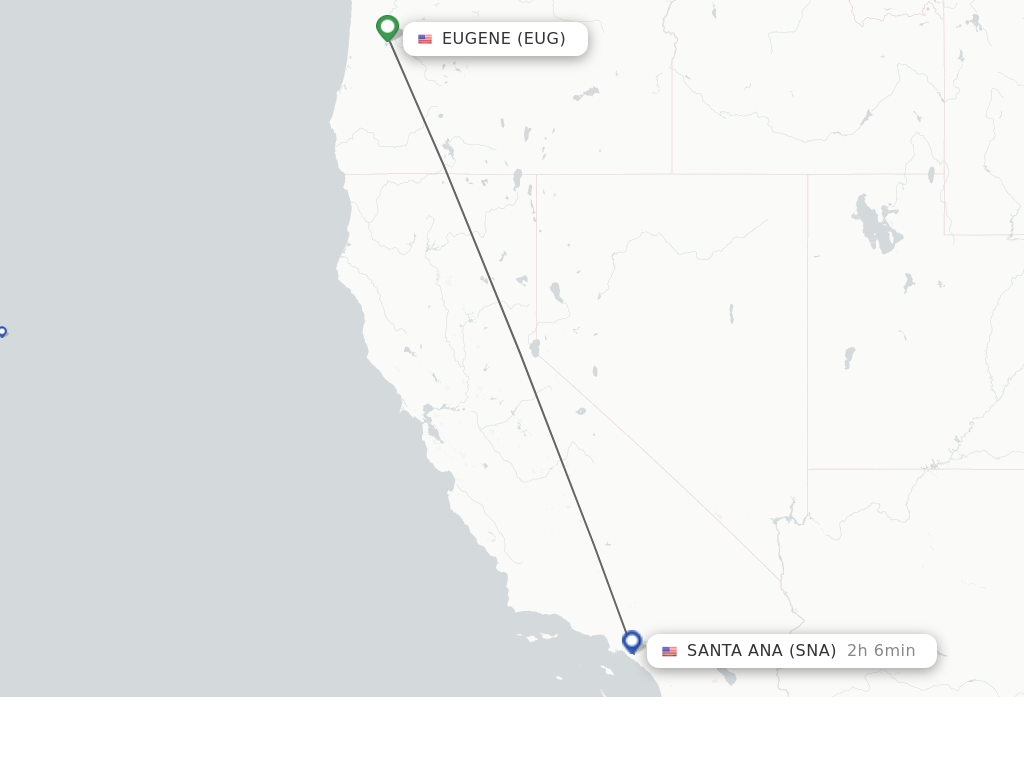 Flights from Eugene to Santa Ana route map