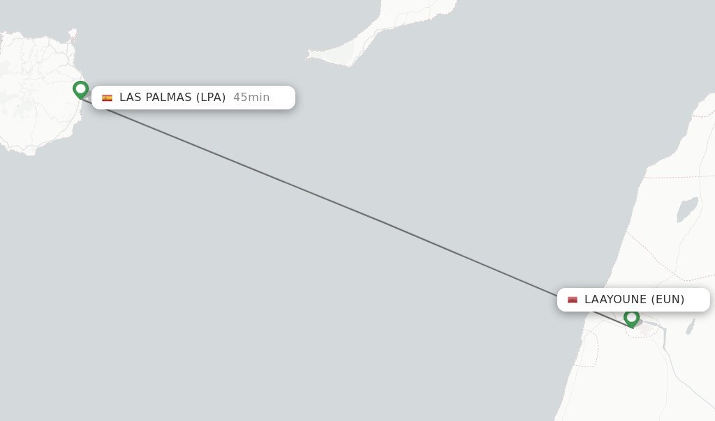 Flights from Laayoune to Las Palmas route map